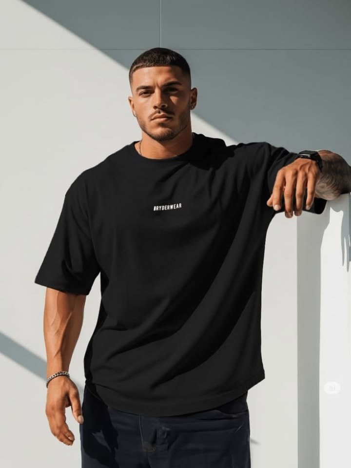 Men's Oversized Minimalist Gym Pump Cover T-Shirt – Pitch Black