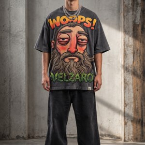 VELZARO “WOOPS!” Beard Face Graphic Oversized T-Shirt