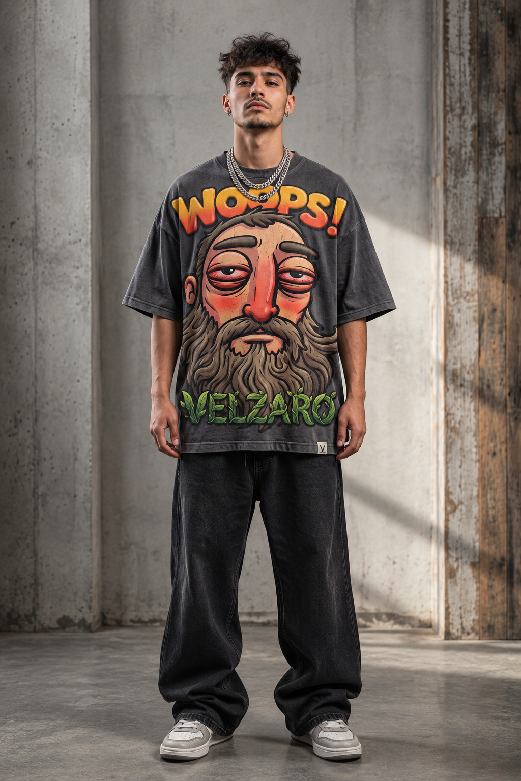 VELZARO “WOOPS!” Beard Face Graphic Oversized T-Shirt